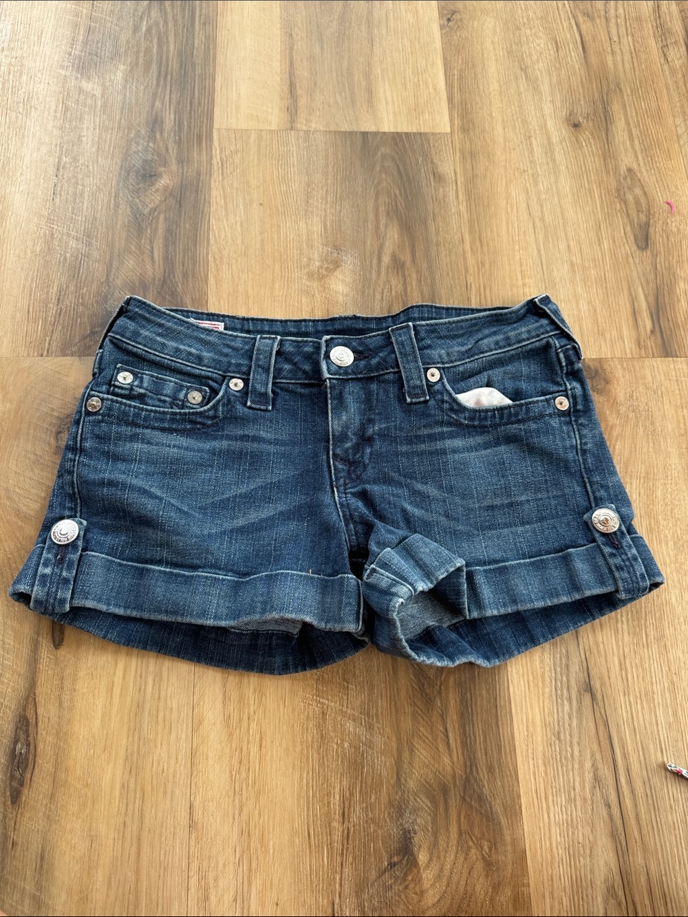 True Religion Dark Indigo Rolled Cuff Denim Shorts